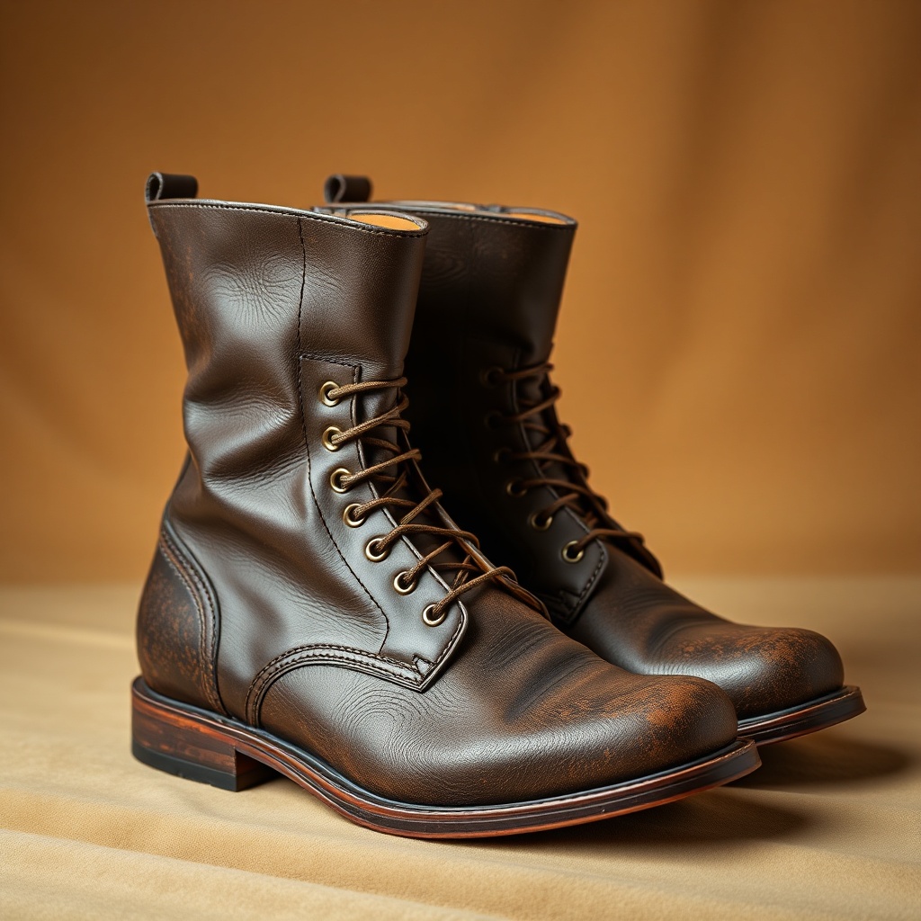 Hyper-realistic premium boot restoration on neutral studio background